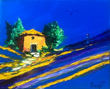 Peinture intitulée "Provençale bleu" par Gérard Crouzet, Œuvre d'art originale, Huile