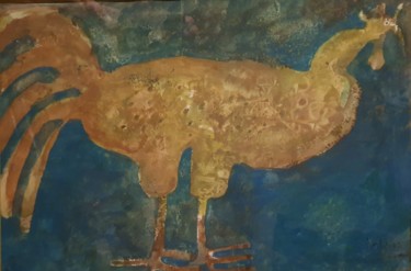 Картина под названием "Tableau 37 - poule" - Gérard Cyne, Подлинное произведение искусства, Гуашь
