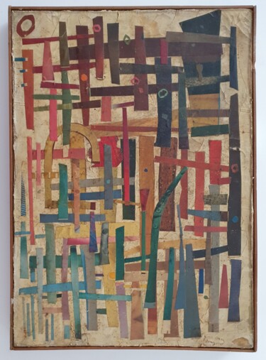 Colagens intitulada "Collage sur toile" por Gérard Cyne, Obras de arte originais, Colagens