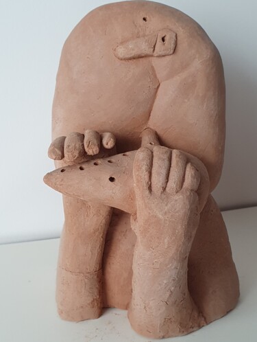 Sculpture titled "Musicien" by Gérard Cyne, Original Artwork, Terra cotta