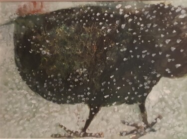 Картина под названием "La poule noire cour…" - Gérard Cyne, Подлинное произведение искусства, Гуашь