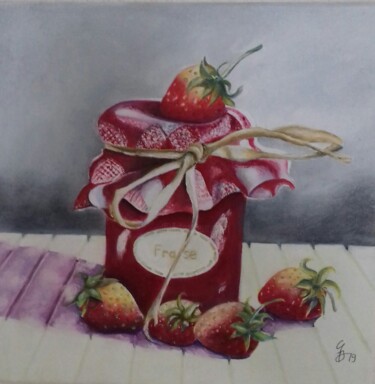 Painting titled "pot de confiture de…" by Gerard Dessertine, Original Artwork, Oil Mounted on Wood Stretcher frame