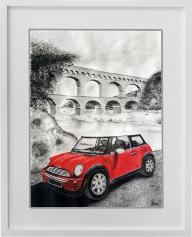 Drawing titled "Visite du pont du G…" by Gerard Dessertine, Original Artwork, Watercolor Mounted on Other rigid panel