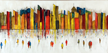 Painting titled "280 - La ville" by Gdlapalette, Original Artwork, Acrylic Mounted on Wood Stretcher frame
