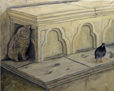 Pintura titulada "289 - Le chat et le…" por Gdlapalette, Obra de arte original, Acrílico Montado en Bastidor de camilla de m…