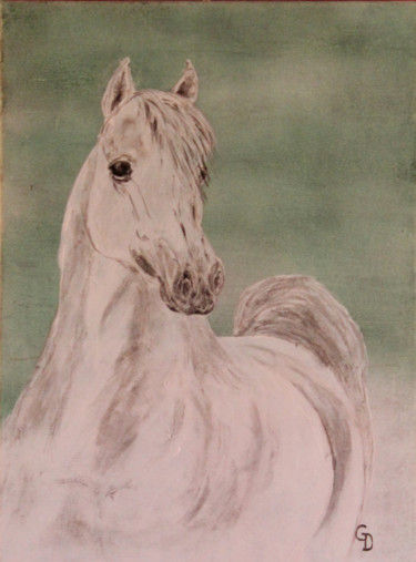 Painting titled "253 - Cheval blanc" by Gdlapalette, Original Artwork, Acrylic Mounted on Wood Stretcher frame