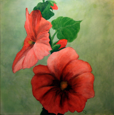 Ζωγραφική με τίτλο "230 - Rose trémiere" από Gdlapalette, Αυθεντικά έργα τέχνης, Ακρυλικό Τοποθετήθηκε στο Ξύλινο φορείο σκε…