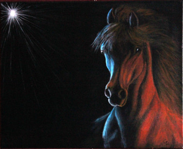 Painting titled "303 - Cheval de feu" by Gdlapalette, Original Artwork, Acrylic Mounted on Wood Stretcher frame