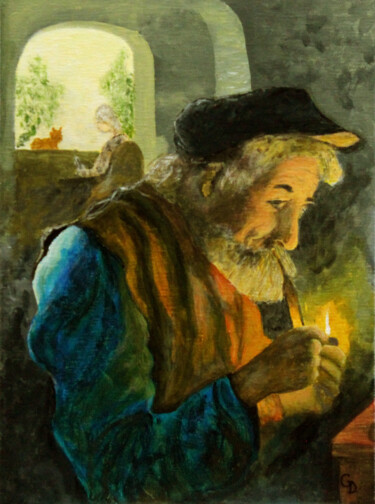 Peinture intitulée "304 - Le vieux fume…" par Gdlapalette, Œuvre d'art originale, Acrylique