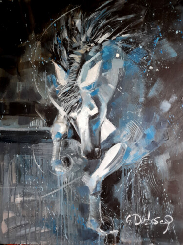 Painting titled "blue stallion" by Gerard Duboscq, Original Artwork, Acrylic