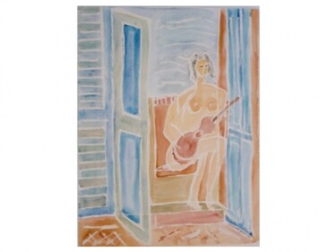 Peinture intitulée "Femme à la guitare" par Gerard Elleboudt, Œuvre d'art originale, Huile