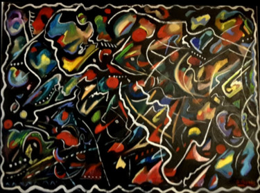 Painting titled "Séisme" by Gérard Favory, Original Artwork, Oil Mounted on Wood Stretcher frame