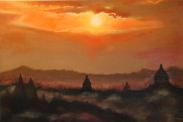 「Bagan en Birmanie」というタイトルの絵画 Gerard Fayetによって, オリジナルのアートワーク, オイル