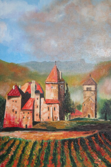 Painting titled "Château de Pierre C…" by Gerard Fayet, Original Artwork, Oil Mounted on Wood Stretcher frame