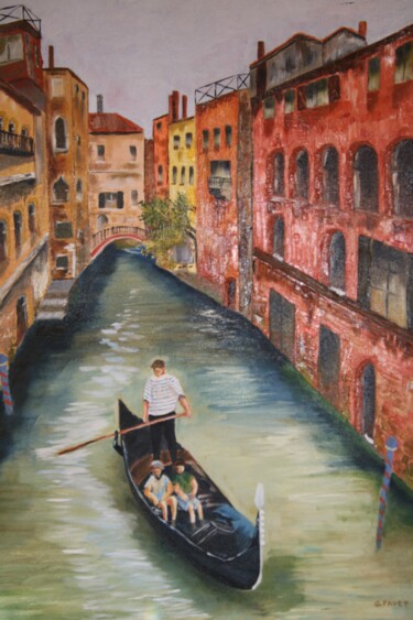 Картина под названием "Gondole à Venise" - Gerard Fayet, Подлинное произведение искусства, Масло Установлен на Деревянная ра…