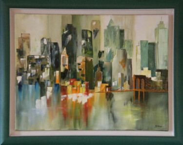 Painting titled "New York reflets" by Gerard Fayet, Original Artwork, Oil Mounted on Wood Stretcher frame
