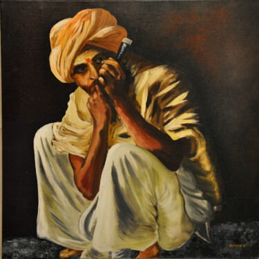 Ζωγραφική με τίτλο "Ermite en Inde" από Gerard Fayet, Αυθεντικά έργα τέχνης, Λάδι Τοποθετήθηκε στο Ξύλινο φορείο σκελετό