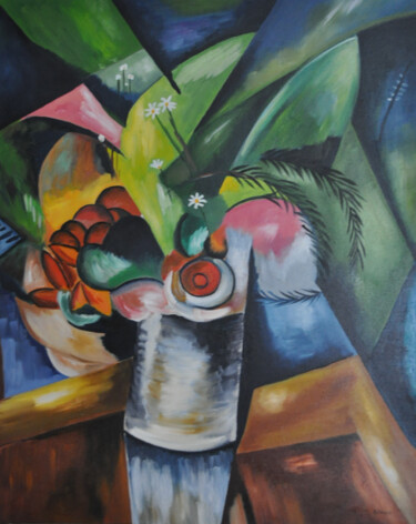 Malarstwo zatytułowany „Pot de fleur baroqu…” autorstwa Gerard Fayet, Oryginalna praca, Olej Zamontowany na Drewniana rama n…