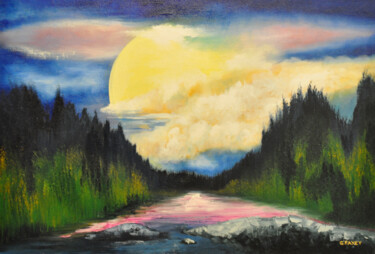 제목이 "Clair de Lune"인 미술작품 Gerard Fayet로, 원작, 기름 나무 들것 프레임에 장착됨