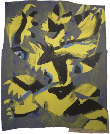 Malarstwo zatytułowany „Ancêtre jaune , dan…” autorstwa Gérard Franquin, Oryginalna praca, Akryl Zamontowany na Drewniana ra…