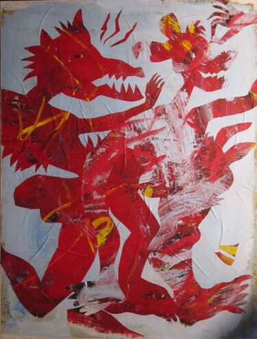 Peinture intitulée "Ancêtres loup et so…" par Gérard Franquin, Œuvre d'art originale, Acrylique Monté sur Châssis en bois