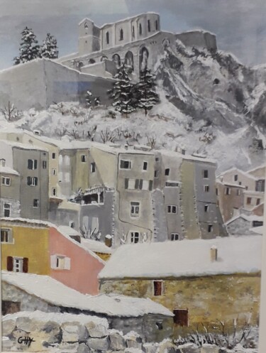 Painting titled "neige sur Sisteron" by Gerard Henry, Original Artwork, Acrylic Mounted on artwork_cat.