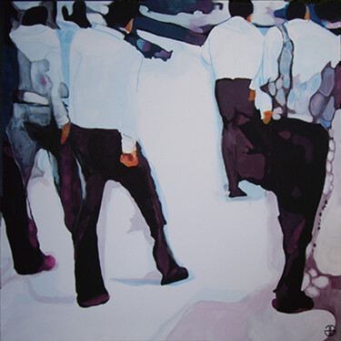 Malerei mit dem Titel "white shirts" von Gerard Jouannet, Original-Kunstwerk, Acryl