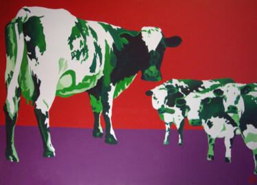 Malerei mit dem Titel "les vaches vertes" von Gerard Jouannet, Original-Kunstwerk, Acryl