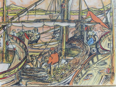 Pintura intitulada "barques au ports" por Gérard Laurent, Obras de arte originais, Acrílico