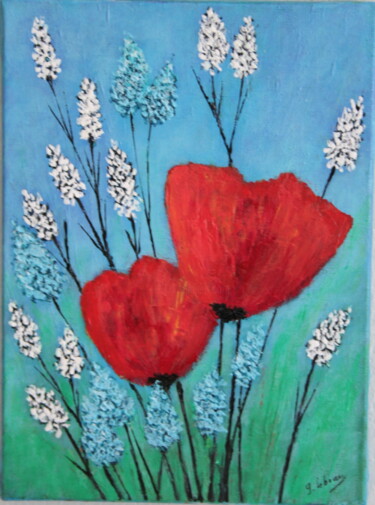 Painting titled "Coquielicot" by Gérard Lebeau, Original Artwork, Acrylic Mounted on Wood Stretcher frame