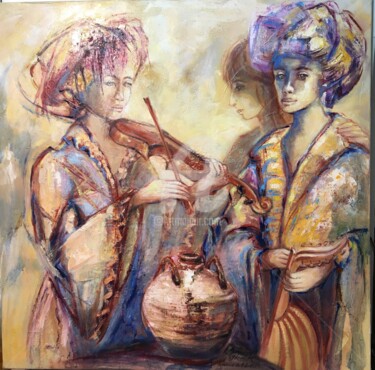 Painting titled "Musiciennes" by Gerard Leclercq, Original Artwork, Oil