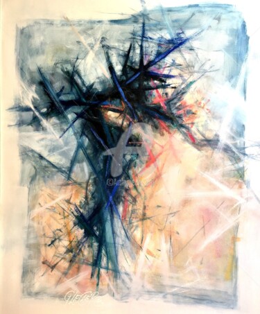 Malerei mit dem Titel "Cross brushstrokes" von Gerard Leclercq, Original-Kunstwerk, Acryl Auf Holzplatte montiert