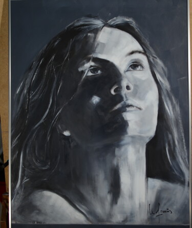 Malerei mit dem Titel "Portrait EVE noir e…" von Gérard Lefournis, Original-Kunstwerk, Öl