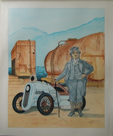 Zeichnungen mit dem Titel "dessin moto" von Gerard Marteau, Original-Kunstwerk, Aquarell