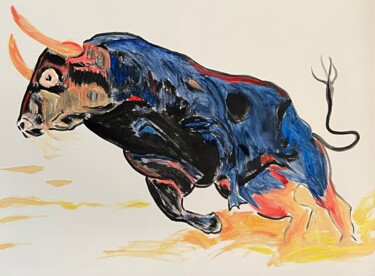 Peinture intitulée "Jeff le taureau" par Gerard Menvussa, Œuvre d'art originale, Acrylique