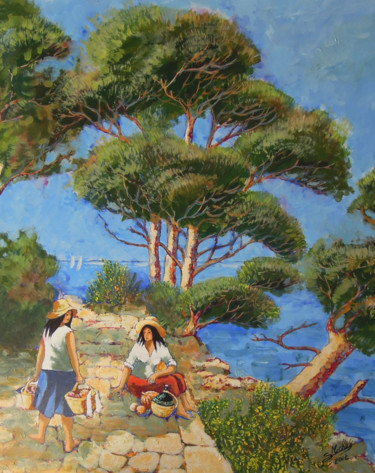Peinture intitulée "Chemin des douaniers" par Gérard Michel, Œuvre d'art originale, Huile Monté sur Châssis en bois
