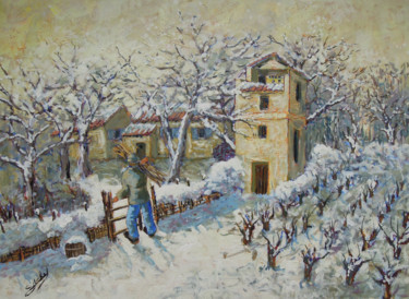 Painting titled "Neige en provence" by Gérard Michel, Original Artwork, Acrylic