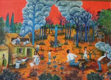 Peinture intitulée "pauvre foret" par Gérard Michel, Œuvre d'art originale, Huile