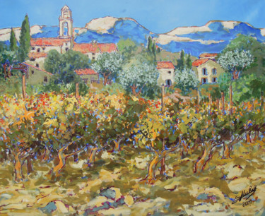 Painting titled "Vignes en Provence" by Gérard Michel, Original Artwork, Acrylic Mounted on Wood Stretcher frame