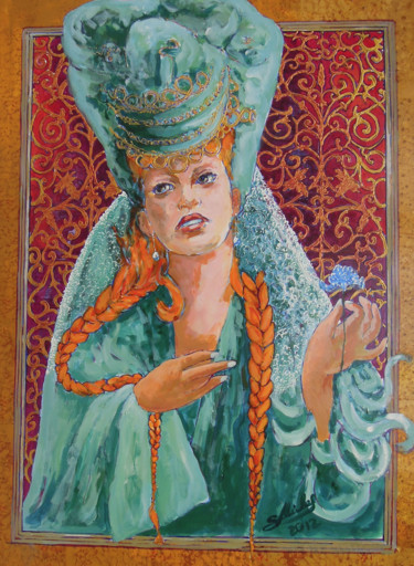 Painting titled "Portrait de femme a…" by Gérard Michel, Original Artwork, Acrylic Mounted on Wood Stretcher frame