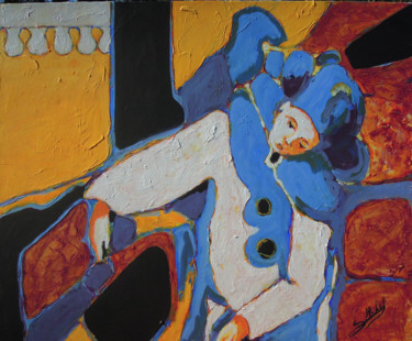 「Pierrot réveur」というタイトルの絵画 Gérard Michelによって, オリジナルのアートワーク, アクリル ウッドストレッチャーフレームにマウント