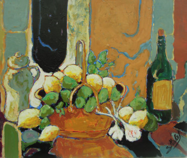 Peinture intitulée "nature morte avec c…" par Gérard Michel, Œuvre d'art originale, Acrylique Monté sur Châssis en bois