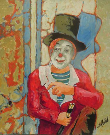 Painting titled "le clown" by Gérard Michel, Original Artwork, Acrylic Mounted on Wood Stretcher frame