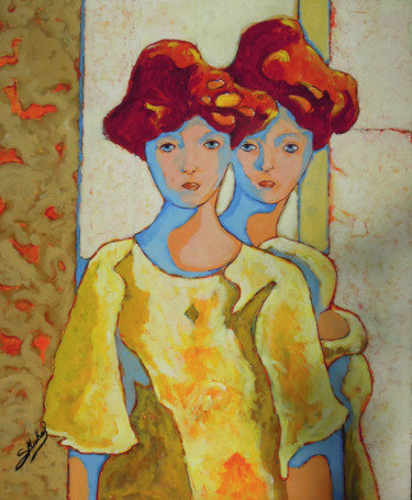 Painting titled "les jumelles" by Gérard Michel, Original Artwork, Acrylic Mounted on Wood Stretcher frame