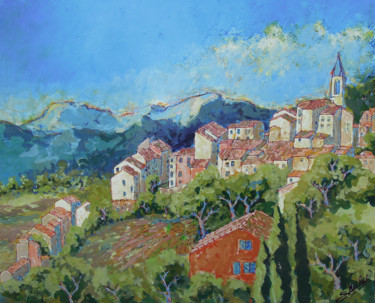 Painting titled "Callas mon village" by Gérard Michel, Original Artwork, Acrylic Mounted on Wood Stretcher frame
