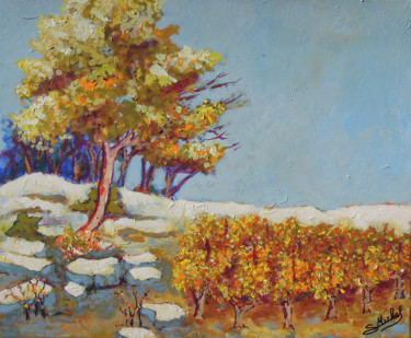 Painting titled "les ors de l'automn…" by Gérard Michel, Original Artwork, Acrylic Mounted on Wood Stretcher frame
