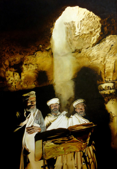 Peinture intitulée "moines dans  église…" par Gerard Monborren, Œuvre d'art originale, Huile