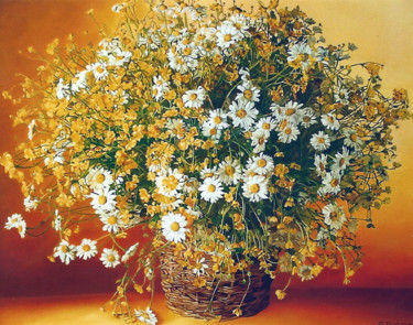 Pintura intitulada "corbeille de fleurs…" por Gerard Monborren, Obras de arte originais, Óleo