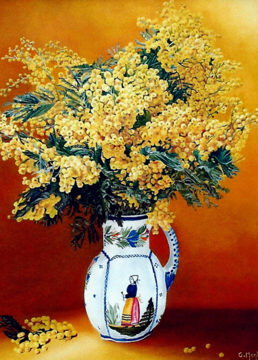 Schilderij getiteld "mimosas  jaune 2" door Gerard Monborren, Origineel Kunstwerk, Olie