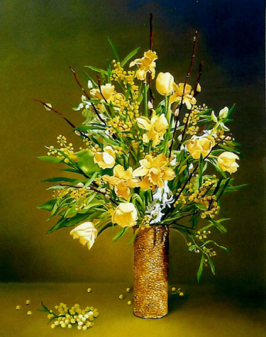 Peinture intitulée "fleurs-jaune." par Gerard Monborren, Œuvre d'art originale, Huile Monté sur Châssis en bois